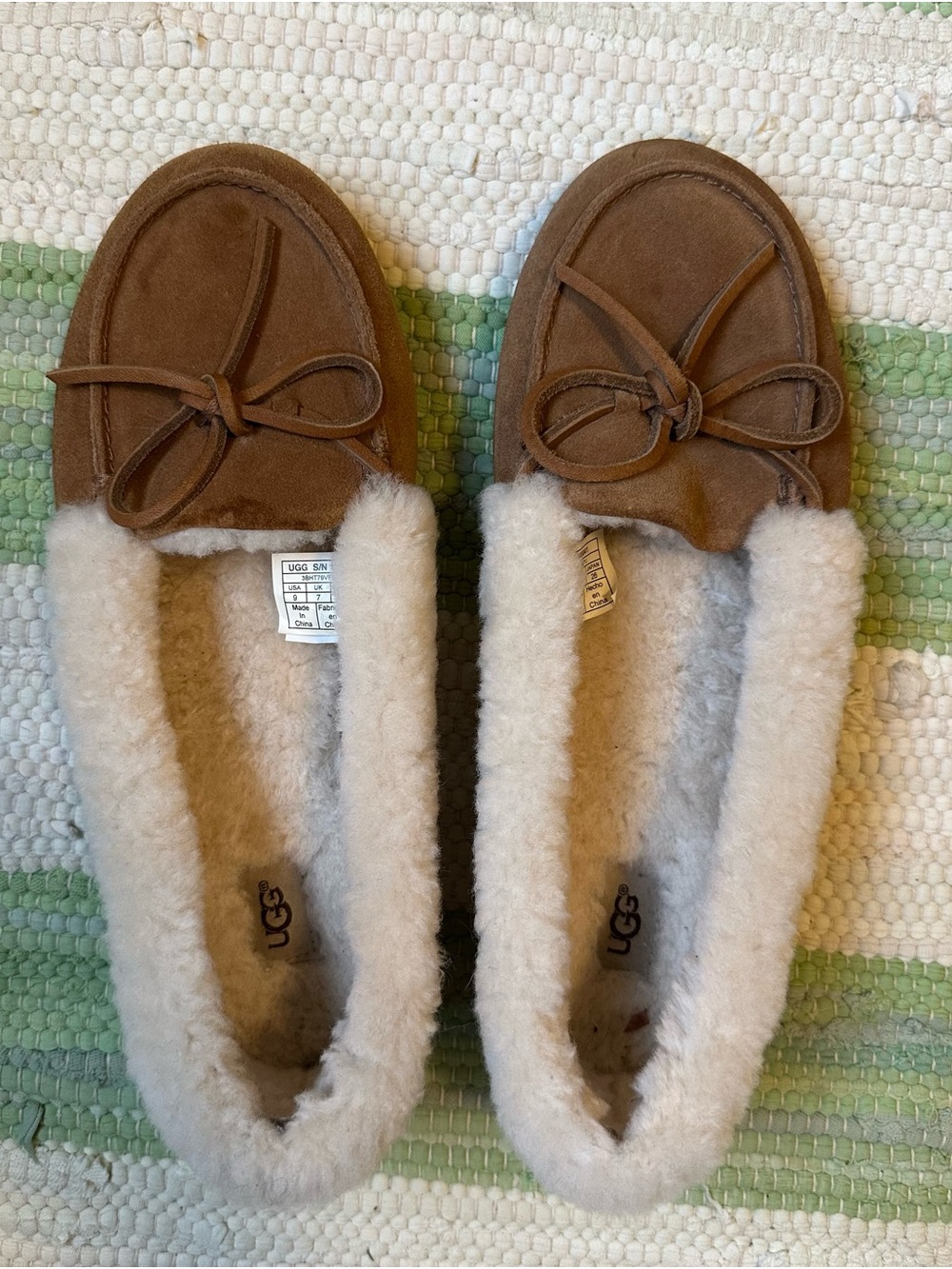 UGG Chestnut Suede Shearling Moccasin Slippers